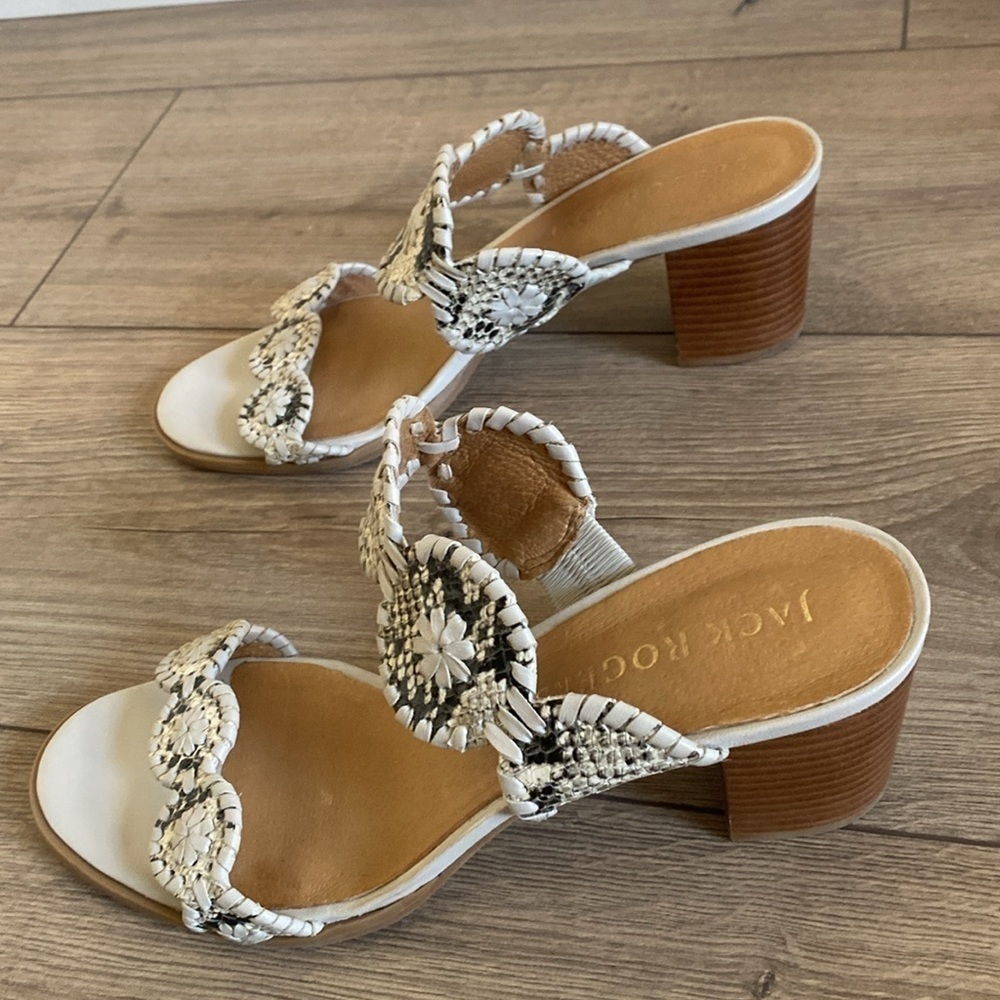 Jack Rogers Lauren Mid-Heel Snake-Print Slide Sandals Leather Open Toe Size 8.5 - Picture 4 of 7